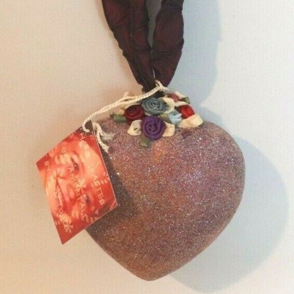 VINTAGE WT JOHN TOOLE PINK GLITTER/RIBBON HEART Ornament 4" VALENTINE - Picture 1 of 3